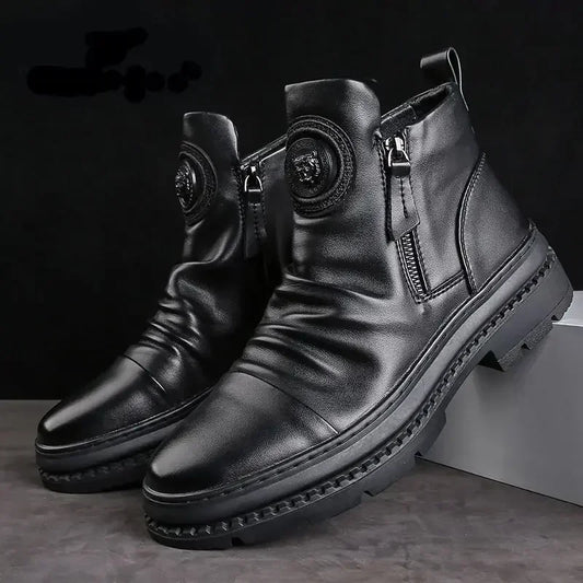 Bottes de moto en cuir pour hommes